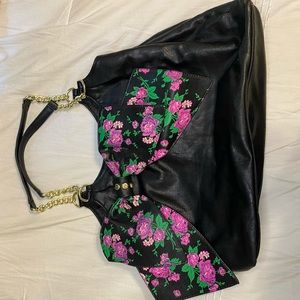 Betsy Johnson Tote Bag Black with Floral Bow